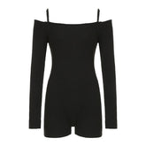 Off shoulder long sleeve solid romper