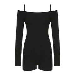 Off shoulder long sleeve solid romper