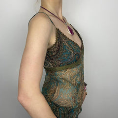 V neck abstract mesh cami top