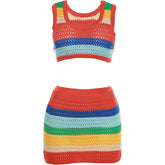 U neck sleeveless knitted contrast crop mini skirt set