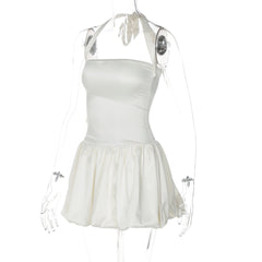 Halter ruched knotted solid mini dress
