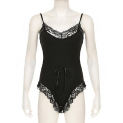 Lace hem bowknot cami bodysuit