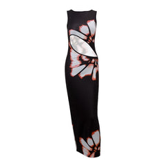 Crewneck hollow out print tank maxi dress