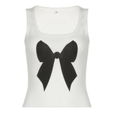 Square neck bowknot pattern ribbed tank top