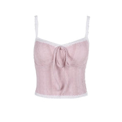 Sweetheart neck lace hem textured cami top