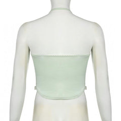 Halter lace bustier sweetheart neck patchwork top