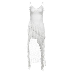 Lace ruffle flower pattern cami midi dress