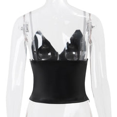 PU leather v neck cami top