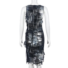 Tie dye button tassels square neck tank midi dress