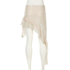 Glitter irregular ruffle mesh midi skirt