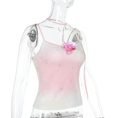 U neck gradient beaded flower applique cami top
