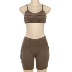 Stitch v neck solid backless high rise cami pant set