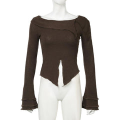 Long flared sleeve off shoulder knitted top