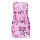 Hollow out bowknot print slit tube cut out mini dress | red tango dress