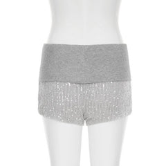 Glitter knitted patchwork letter pattern short pant