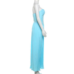 Sweetheart neck backless ruched solid maxi dress