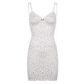 Textured print flower applique ruffle cami mini dress