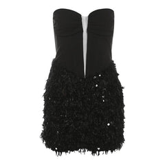 Sweetheart neck glitter mini dress