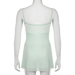 Lace mesh patchwork knotted solid cami top