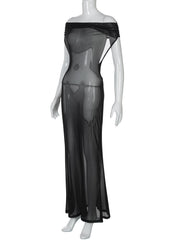 Off shoulder mesh backless maxi dress