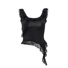 Ruffle u neck solid sleeveless irregular crop top