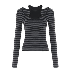 Striped long sleeve knitted patchwork top