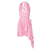 Halter low cut ruffle ruched mini dress