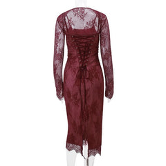 Long sleeve lace up shrug 2 piece cami midi dress | red tango dress