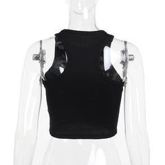 Sleeveless crewneck beaded tank crop top