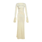 Long flared sleeve ruched maxi skirt set