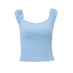 Ruched u neck bowknot ribbed cami top