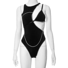 Crewneck stitch hollow out 2 piece bodysuit