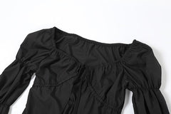 Long puff sleeve self tie crop top