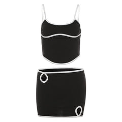 U neck stitch hollow out cami mini skirt set