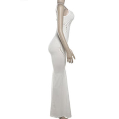 U neck hollow out solid cami maxi dress