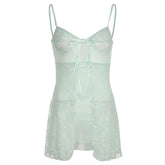 Lace mesh patchwork knotted solid cami top