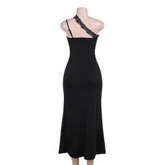 Sweetheart neck lace hem slit cami maxi dress