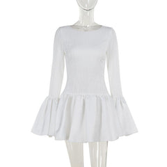 Long flared sleeve ruffle mini dress