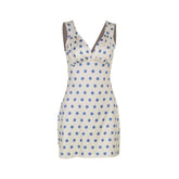 V neck sleeveless ruched flower print mini dress