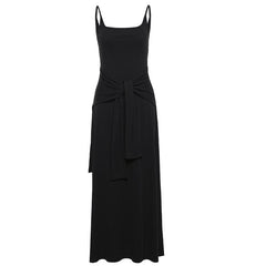 U neck knotted solid backless cami maxi dress