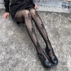 Star skull pattern fishnet tights