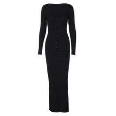Long sleeve lace hem button maxi dress