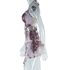 Halter cowl neck hollow out o ring abstract mini dress