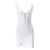 V neck slit knotted backless cami mini dress