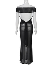 Off shoulder mesh backless maxi dress