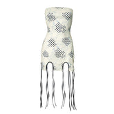 Print tassels slit tube mini dress