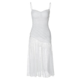 Lace ruched see through cami midi dress