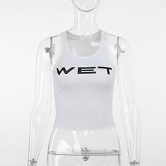 Sleeveless u neck “wetâ€?print tank top