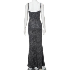 U neck print backless cami maxi dress
