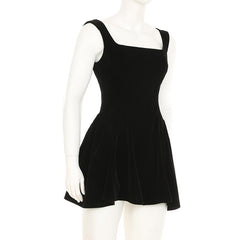 Square neck velvet zip-up cami mini dress